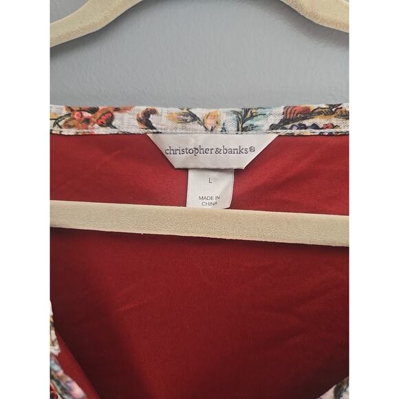 Christopher & Banks Brown Paisley Floral Split Neck Tank Top Womans Size Large - Picture 3 of 4